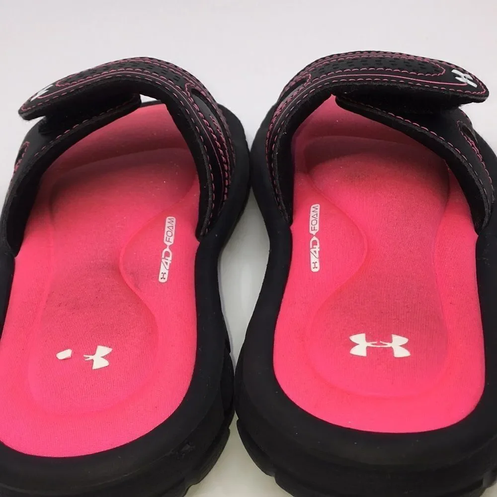 Under Armour Pink and Black hook and loop 4D Foam Slides, US Size 13K